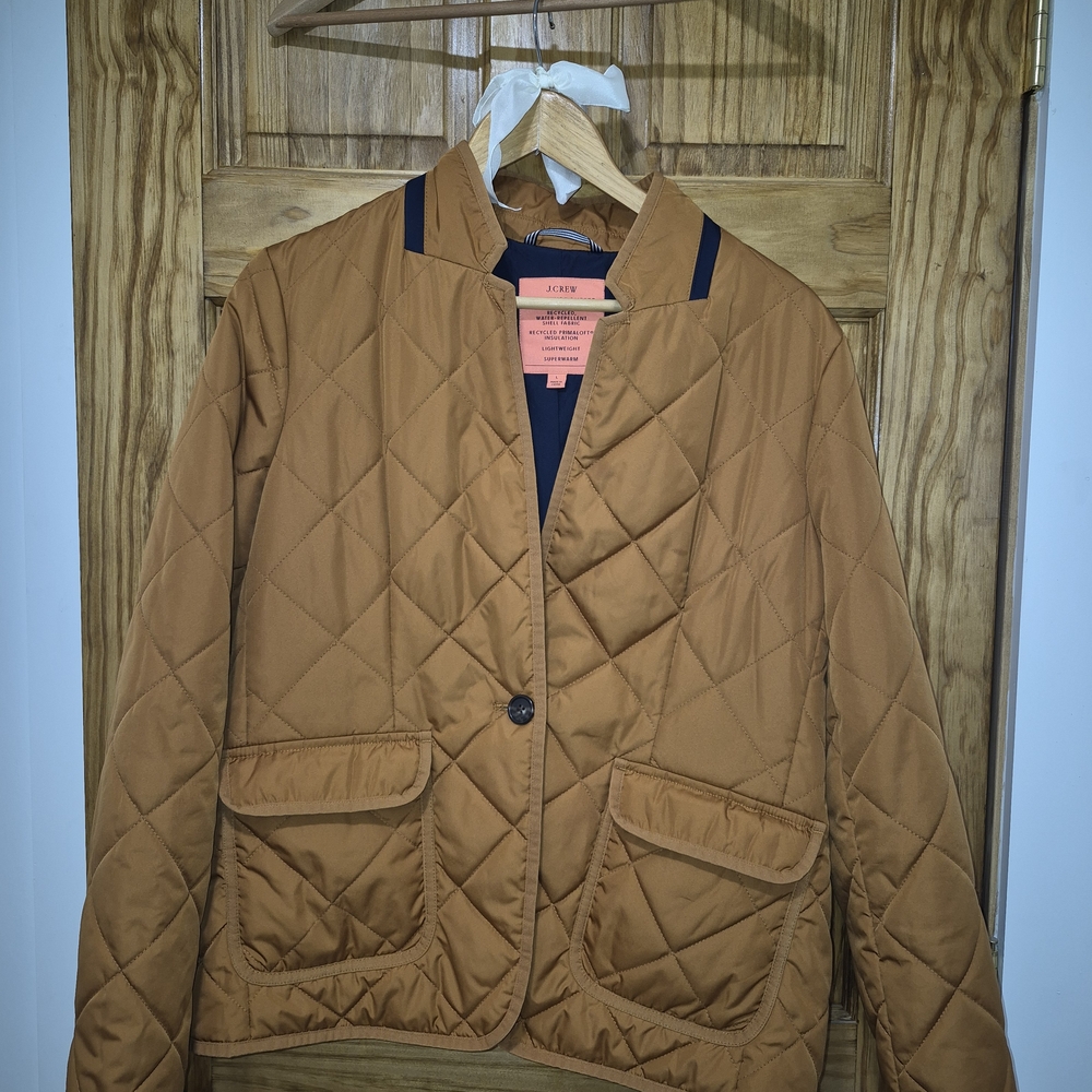 J.Crew Quilted Regent blazer jacket with PrimaLoft in English Saddle brown